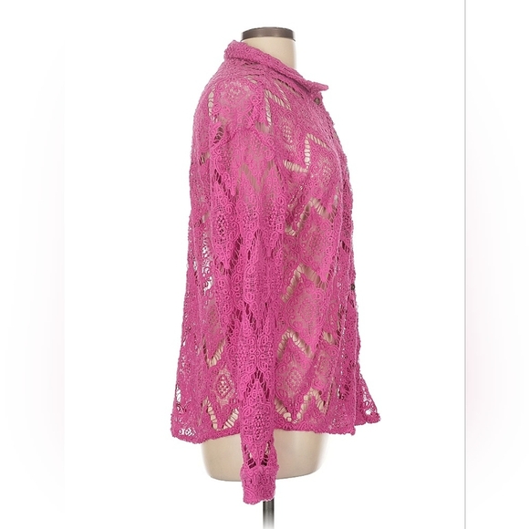 Free People Pink Beaded Lace Button-Down Shirt – Size L – EUC - Picture 4 of 7
